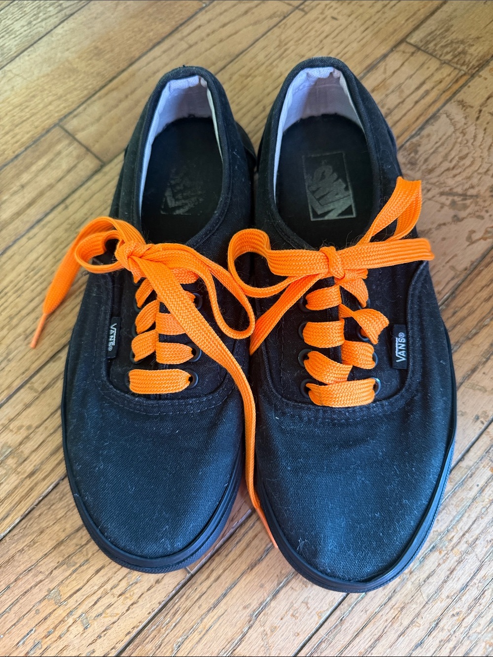Vans Black Canvas Sneakers with Bright Orange Laces 8.5